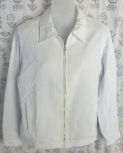 LIZ CLAIBORNE GOLF Women&#039;s Medium Blue White Seersucker Stripe Zipper Jacket EUC