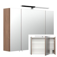 Badezimmer-MöBel Spiegelschrank 90Cm Led Walnuss Badspiegel Badschrank Spiegel