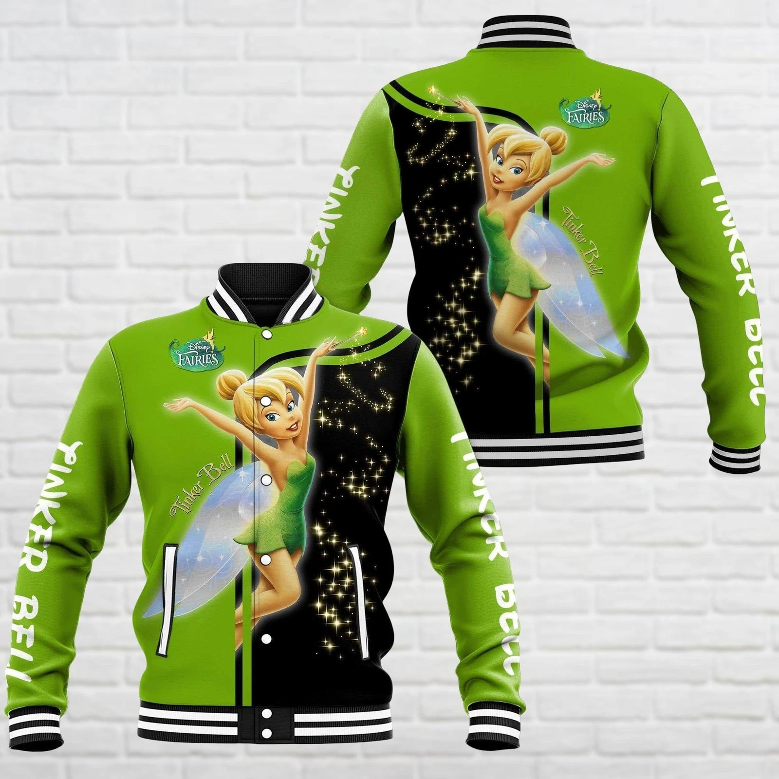 Never Too Old For Tinker Bell Peter Pan Fairy Princess Baseball Jacket