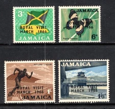 Jamaica Stamp Scott #248-251, Royal Visit 1966, Set of 4, OG, MLH, SCV$6.20