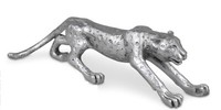 758385 Leopard 50X12X14Cm Aus Kunststein Mit Matter, Silberner OberfläChe