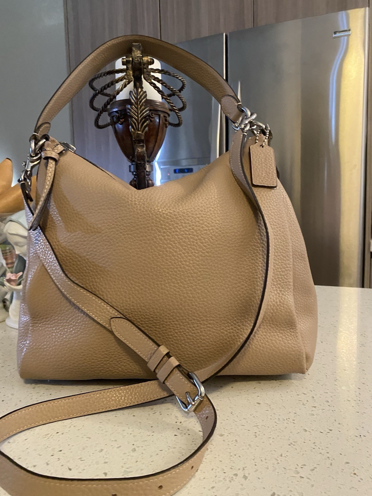 COACH Shay Shoulder Crossbody Bag Purse Pebbled Leather Beige Brown B2022 93811