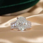 3 Ct Oval Cut Simulated Diamond 14k White Gold Plated Cluster Engagement Ring
