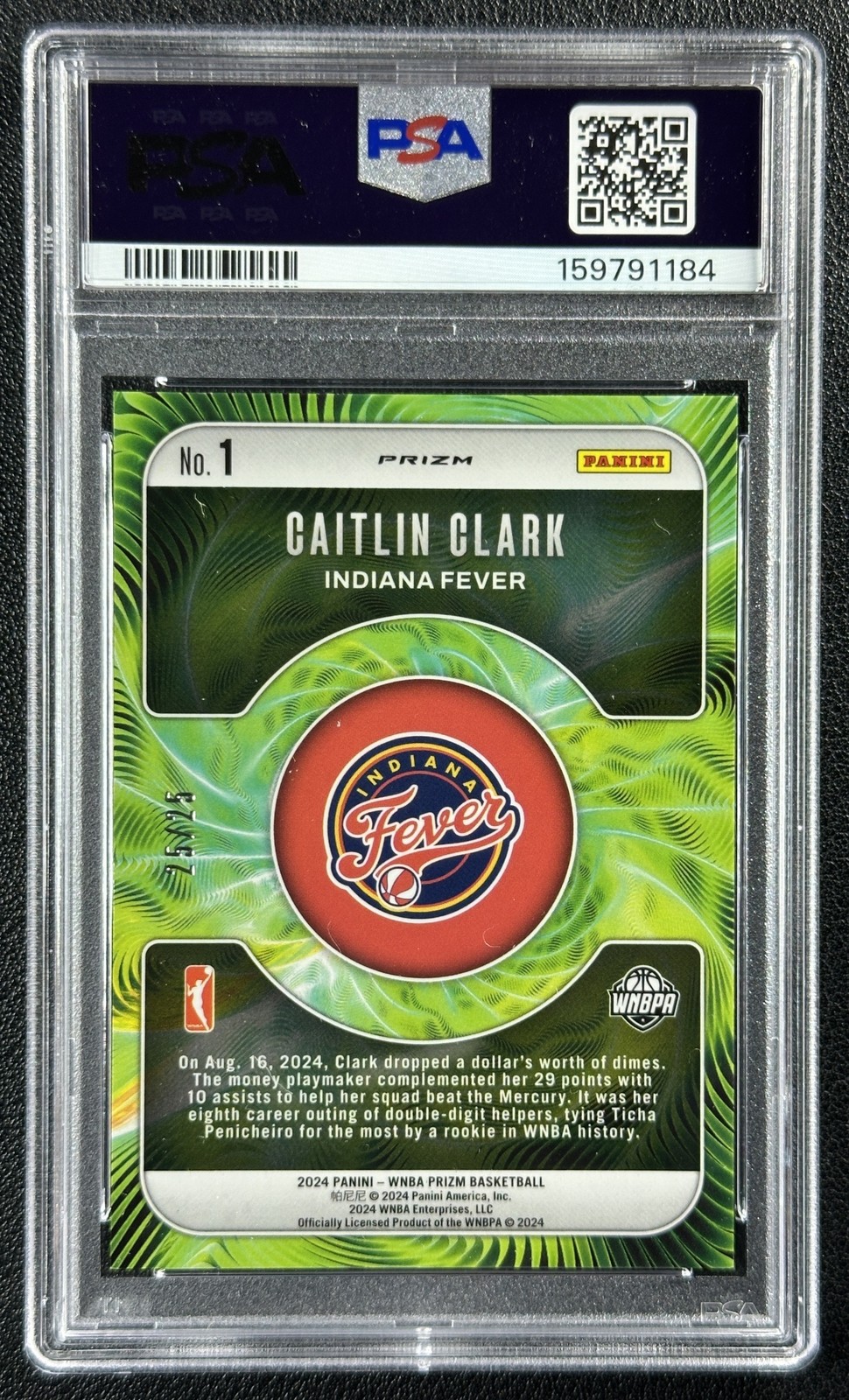 CAITLIN CLARK PSA 9 2024 PANINI WNBA PRIZM #1 ROOKIE FRACTAL MOJO PRIZM RC 25/25 view 2
