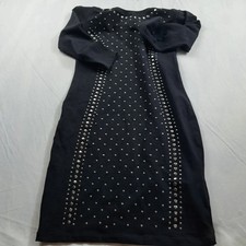 Forever21 Women Studded Long Sleeve Black Top S Rhinestone Detail Scoop Neck