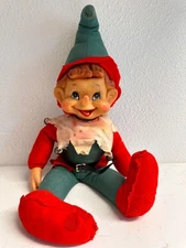 Vintage Original Rubber Face Plush Christmas Elf Pixie 18" Rushton?