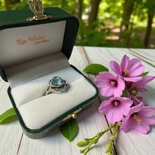 Exquisite Vintage Sterling Silver Blue Topaz Scrolled Teardrop Ring, Size 8.5