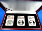 2026 (W) W & P   3-Coin Set, Silver Eagle 40th Ann. NGC MS/PF 70,  250 Flag Lab.