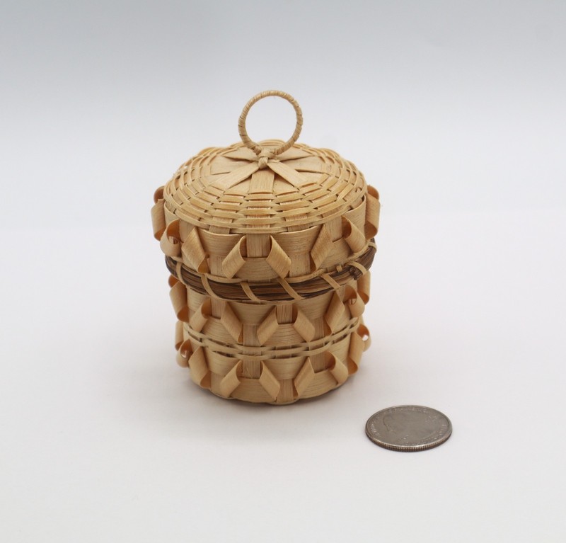 Mic Mac Mi'kmaq Basket Wood Splint Maine Ne Natural Lidded Covered Small Curly