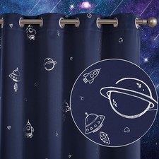 KIDS CURTAINS Blackout for Boys Bedroom Space Navy Blue 52"x63" 2 Panel VANGAO
