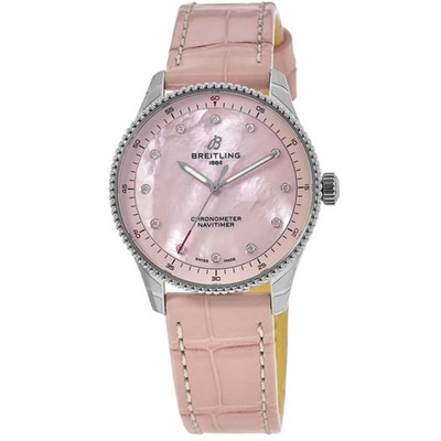 New Breitling Navitimer 32 Pink Pearl Diamond Dial Women's Watch A77320D91K1P1