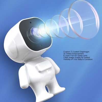Dual Baby Car Camera White Robot Shape 7in Split Screen Display 360° Rotatab SET