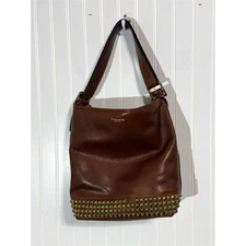 Coach Kristin Studded Leather Hobo Bag  Brown Brass Studs Shoulder Purse VTG