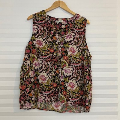 Joie Womens XL 100% Linen Sleeveless Floral Paisley Button Front Blouse Top