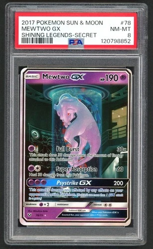 Pokemon Cards - PSA8 Mewtwo GX 78/73 - Shining Legends - NM-MT - PSA8