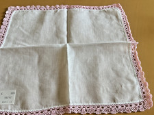 Taschentuch wei&szlig; m. Stickerei  Spitze H&auml;kelspitze  Spitze  rosa Vintage Neu