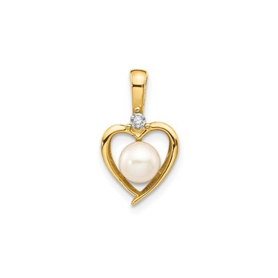 14k Yellow Gold Heart Pendant White Pearl Diamond Accent Open Design for Women