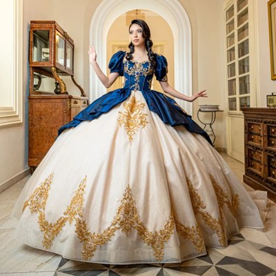 Champagne Shiny Quinceanera Dresses Ball Gown Off The Shoulder Gold  Applique | eBay