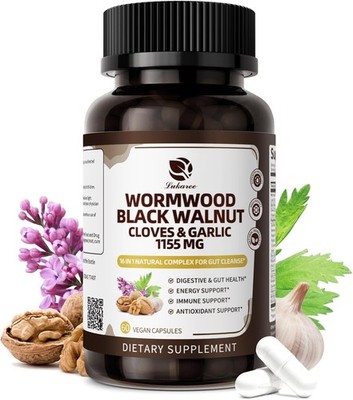 Lukaree 16-in-1 Wormwood Black Walnut Clove Cleanse Capsules 1155mg Vegan Gut