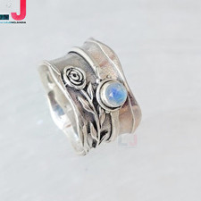 Moonstone Statement Sterling Silver Wide Band Handmade Silver Ring Gift for Her