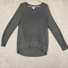 Athleta V Neck Long Sleeve Sweater Grey Size S Ribbed Knit Relaxed Fit