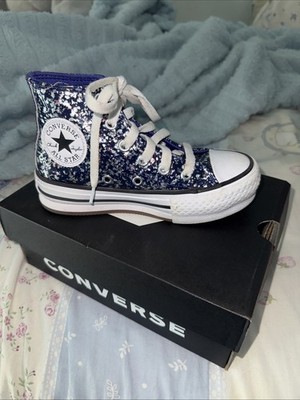 Converse CTAS Eva Lift Youth Size 11 Indigo White Glitter High Top