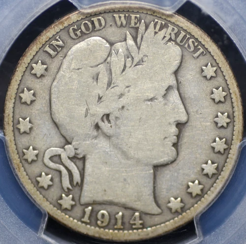 1914 BARBER HALF DOLLAR PCGS VG 08 NICE AND NATURAL LIGHT COINSILVER GREY, NO