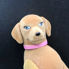 Barbie Doll Pet Dog Labrador 5" Flocked Jointed Bobblehead Toy Pink Collar