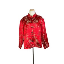 Jbs Ltd Plus 3x Asian Red Silk Jacket Button-front Floral Lined