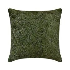 Green Velvet Beaded Throw Pillow Cover - Flourishing Green