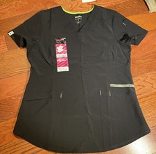 Womens Scrub Top ScrubStar Black Pull Over Active V Neck Shirt Size Small
