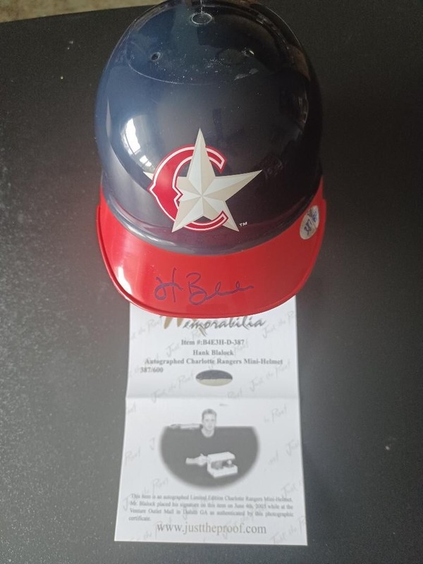 Autographed/Auto/Signed Just Minors Hank Blalock Charlotte Rangers Mini-Helmet