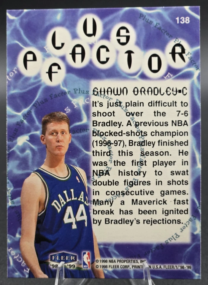 1998-99 Fleer Tradition Plus Factor Shawn Bradley #138 Mavericks - Image 2 of 3