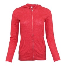 Women's Red Heather Fashion Basic Blank Full Zip Hoodie