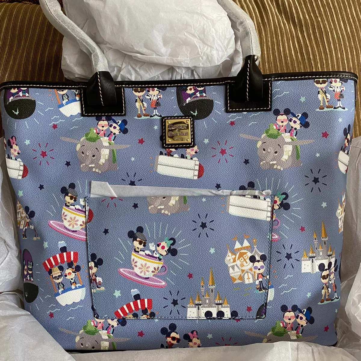 Disney Dooney and Bourke Mickey and Minnie Iconic Attractions Large Tote |  eBay