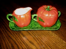 Vintage 3 pc. Occupied Japan Maruhon Ware Tomato Creamer Sugar Tray