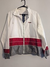 Vtg Catalina Full Zip Windbreaker Jacket Size Medium Colorblock White Red Silver
