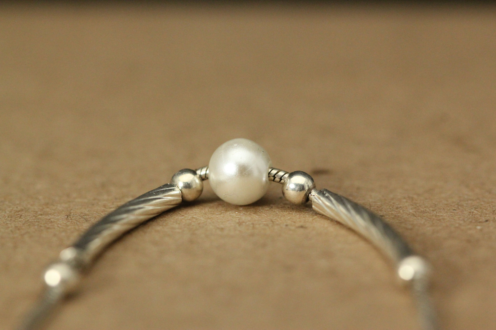 Sterling Silver 925 Pearl Stackable Bracelet 8" 3… - image 9