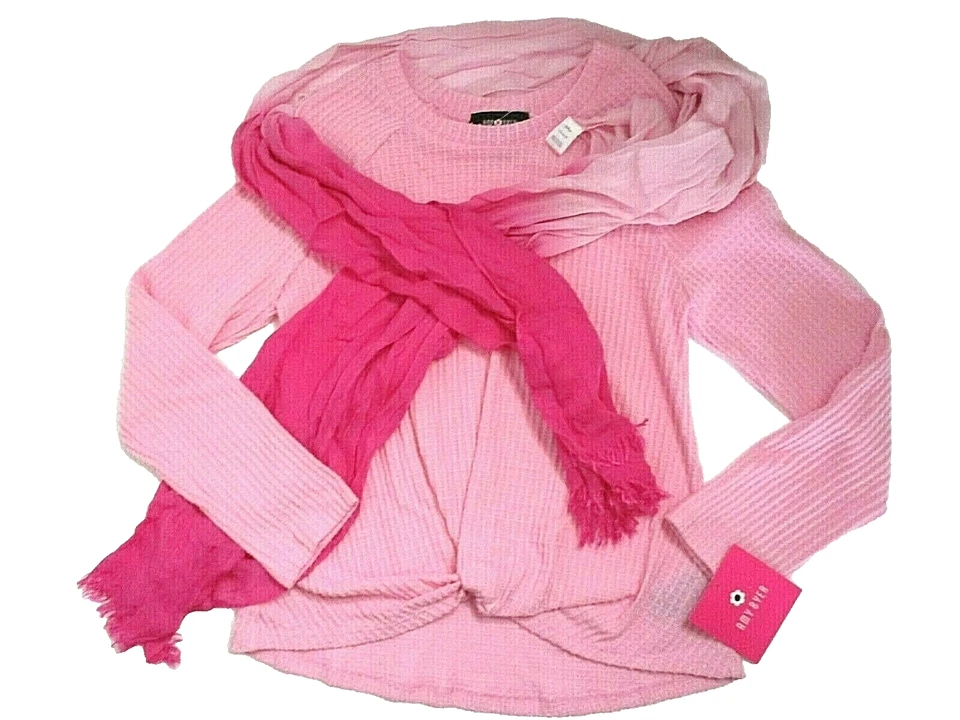 NWT Amy Byer Girls 2-Piece Pink Knit Long Sleeve Top & Tie Dye Scarf Size L(14) - Image 2 of 4