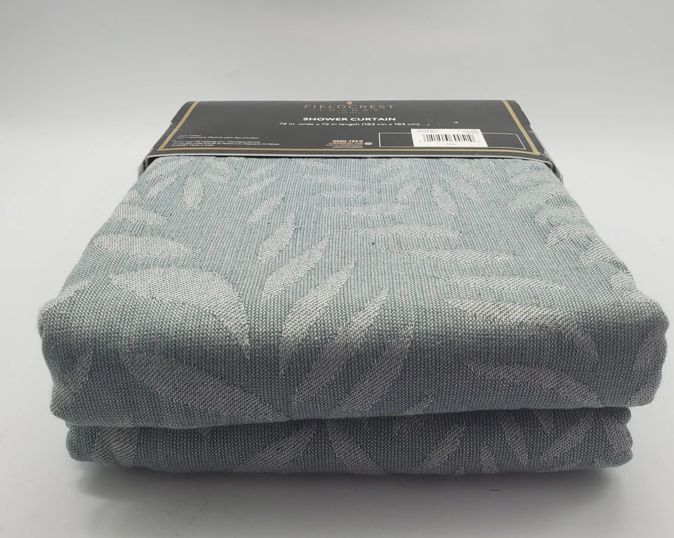 Fieldcrest Fabric Shower Curtain 72" Mineral Blue Botanical Mattelasse Cotton - Image 3 of 4