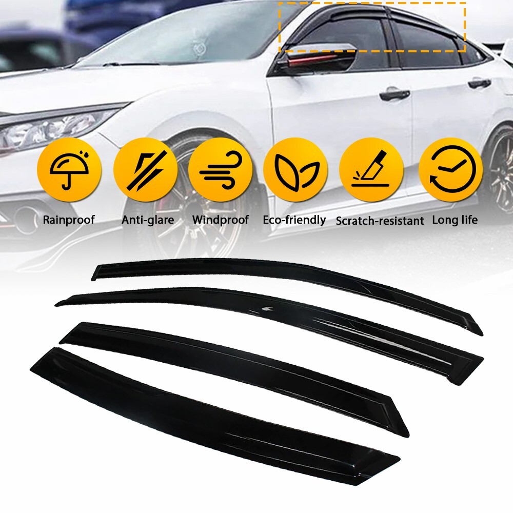 4pcs Set Window Visors For 2016-20 Honda Civic Sedan Mugen Style Sun Rain Guard