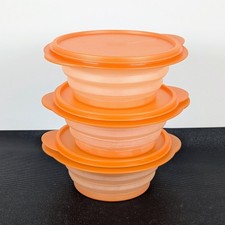 3 Tupperware Orange Flat Out Collapsible Bowl...