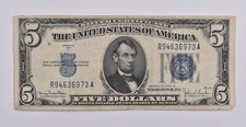 1934-D $5 Silver Certificate Blue Seal Average Circ