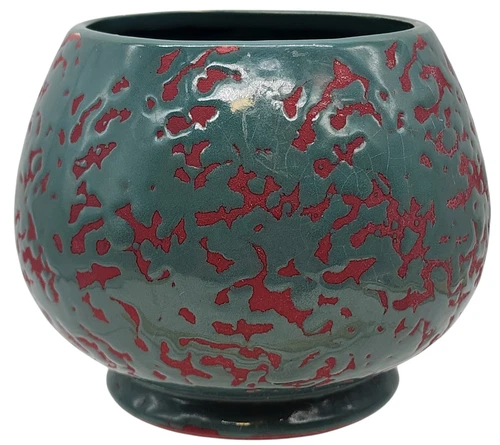 McCoy Green Over Red Spatter Bowl - Marked 'McCoy' Pottery Rare Color