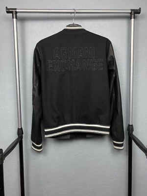 Armani Exchange Mens Wool + Eco Leather Bomber Jacket Size S