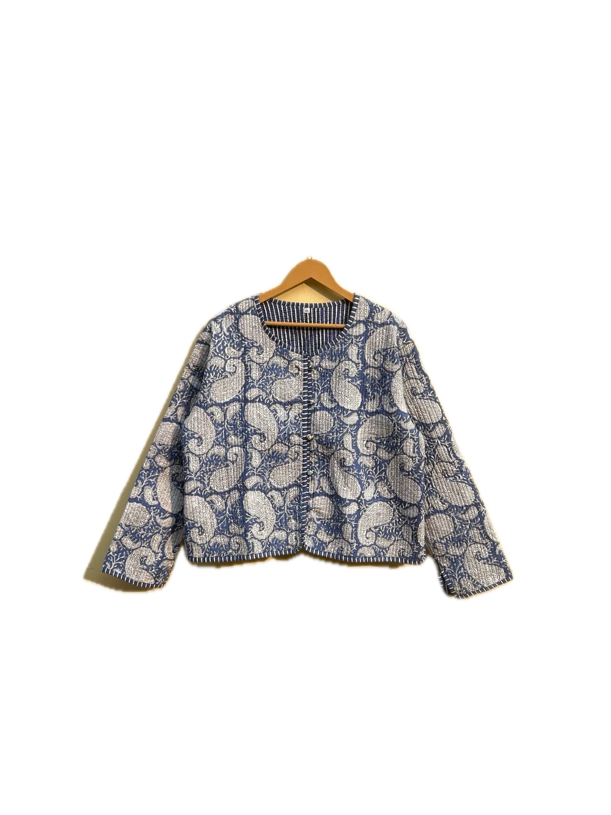 Indian Grey Paisley 100% Cotton Quilted Unisex Jacket Women's Clothing Jacket AU