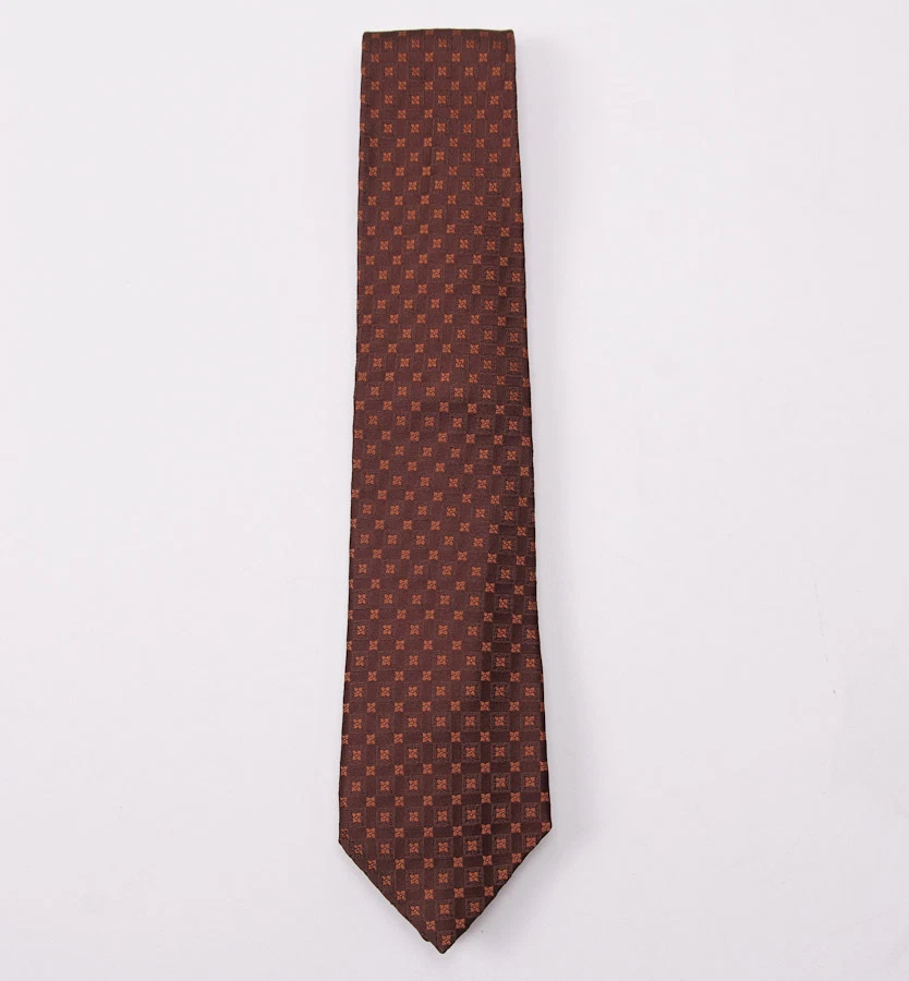 NWT $250 CESARE ATTOLINI Handmade Silk Tie Chocolate Brown-Orange Floral Pattern - Image 2 of 4