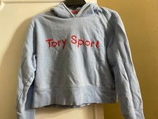Tory Burch Tory Sport Cropped Hoodie Sweatshirt Baby Blue Cotton, Size XS