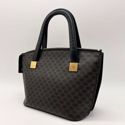 CELINE Vintage Tote Bag Handbag Jacquard Macadam PVC Leather Black WOMENS Japan!
