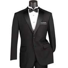 BIG  TALL Men's Black Classic-Fit Tuxedo Suit w/ Sateen Lapel  Trim NWT